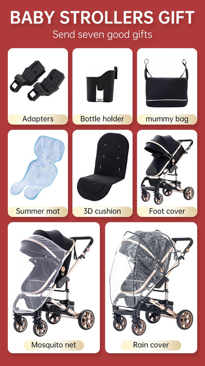 Luxurious 3 in 1 Baby Stroller Portable Travel Baby Carriage Folding Prams Aluminum Frame High Landscape Car for Newborn Baby