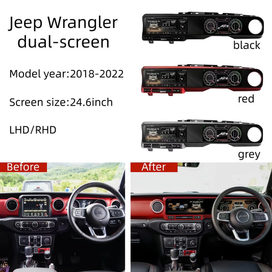 For Jeep Wrangler 2018-2022 Carplay LCD Instrument Panel Dual Screen Android Multimedia Video Player GPS Navigation Android Auto
