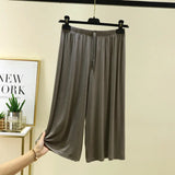 Plus size L to 6XL U-Neck Women's  Modal pant calf-length summer wide leg pants drawstring short pants casual homewear pants