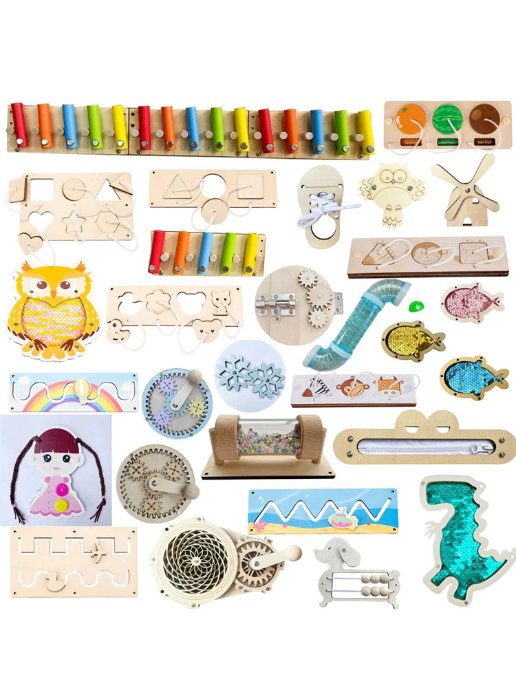 DIY Montessori  Busy Board Material Accessories Rainbow Card Water Pipe Aid Early Education Learning Skill Toy Wooden Toys Gifts