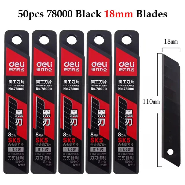 Deli 10pcs/box Knife Blade 9mm 18mm SK5 Metal Blades for Home School Supplies Art Craft Paper Box Cutting Utility Knife Tool