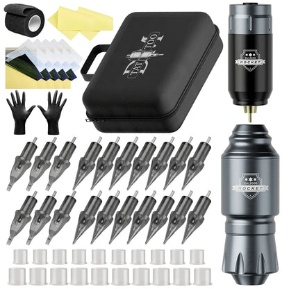 DM Wireless Tattoo Kit Complete Mini Rocket Machine Battery Case Needle Power Ink Rotary Tattoo Pen Permanent Makeup Tattoo Kit