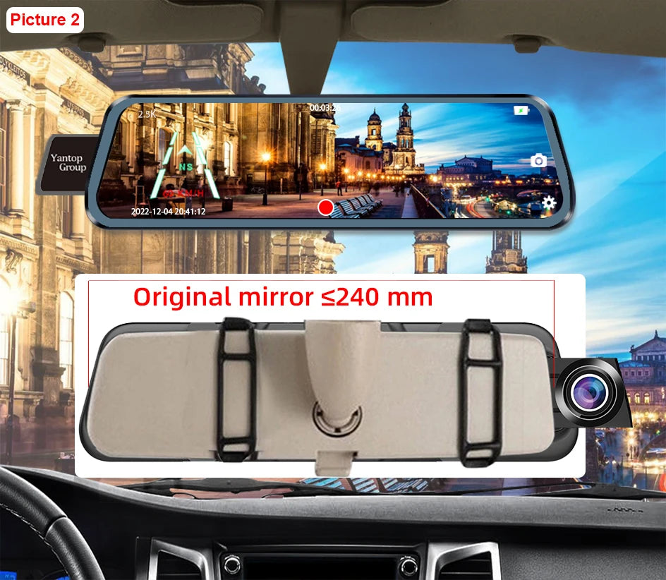 Acceo A37 Car DVR 10.0 Inch Rear View Mirror 2.5K Dash Cam 1080P Car Camera With Rear View Camera Video Recorder Registrar DVRs