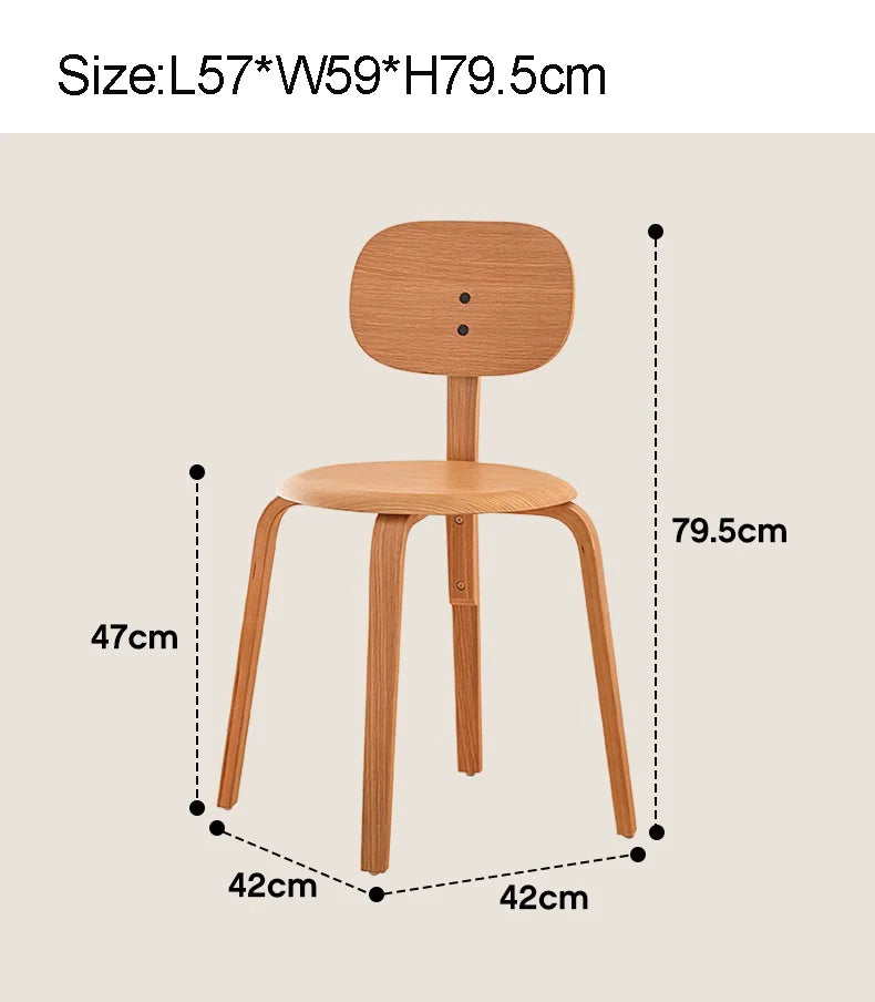 Nordic Plywood Dining Round Seat Stackable Vintage Curved Backrest Chair