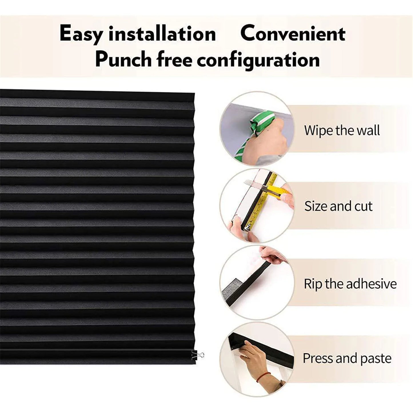 Blind for Window Self Adhesive Pleated Blinds Cordless No Drill Fabric Blinds Room Darkening Shades Blackout Shades for Bathroom