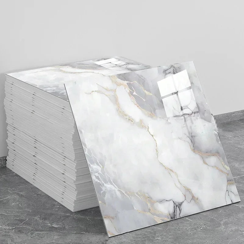Aluminum Foil Bottom Imitation Tile Wall Stickers Kitchen Bathroom Decor Damp Proof Marble Pattern Foam Self-adhesive Wallpaper