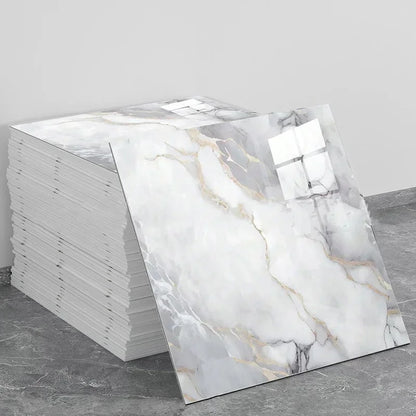 Aluminum Foil Bottom Imitation Tile Wall Stickers Kitchen Bathroom Decor Damp Proof Marble Pattern Foam Self-adhesive Wallpaper