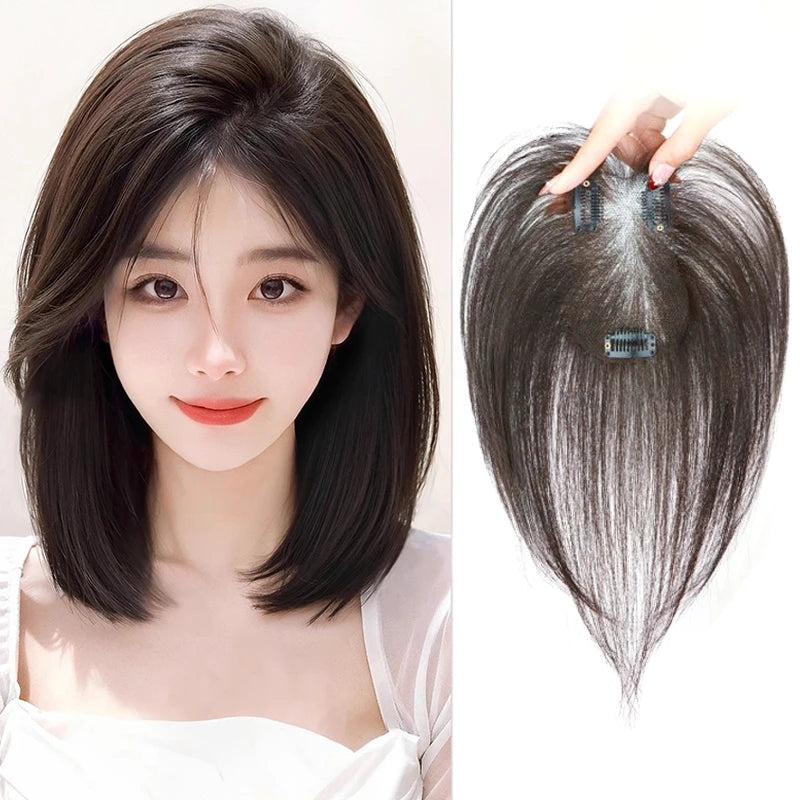 Aplique de cabelo para topo de cabeça volume natural e cobertura e invisível de cabelos brancos