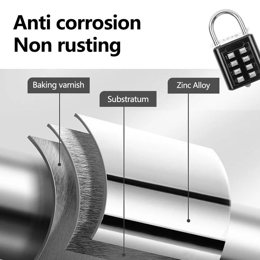 8-Digit Combination Outdoor Button Waterproof Fixed Random Code Padlock Zinc Alloy Luggage Travel Smart Lock With Key Anti-Theft