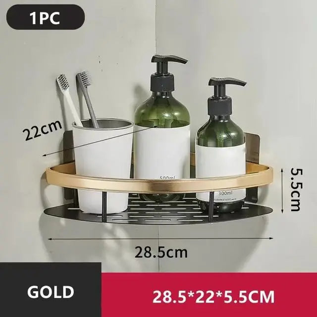 Estante de baño sin taladro, estante de pared para champú, ducha, estante de esquina, estante de almacenamiento para inodoro, accesorios de cocina de aluminio para baño