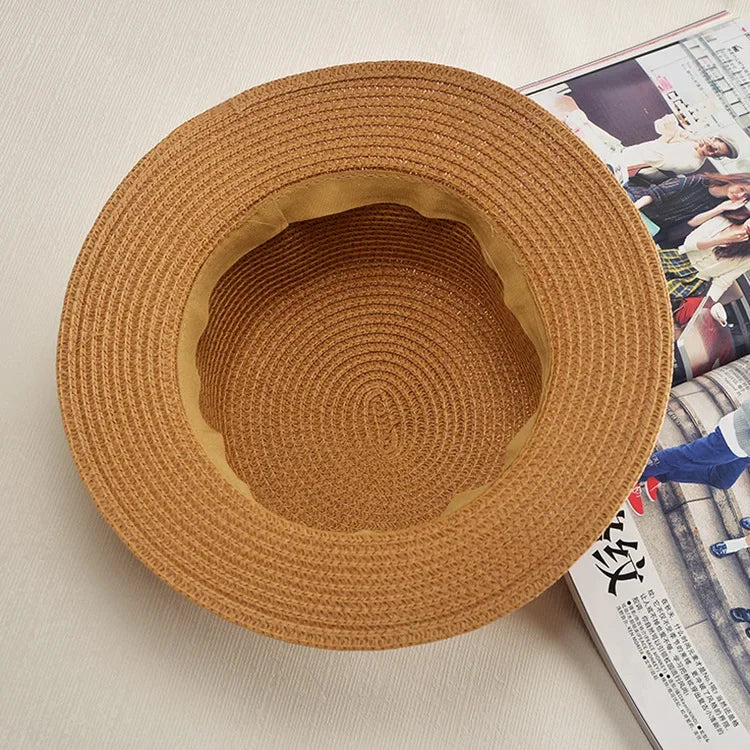 COKPanama Simple Summer Beach Sun Protection Bowknot French-Style Small Hat, Women's Casual Flat-Brimmed Straw Hat with Bow