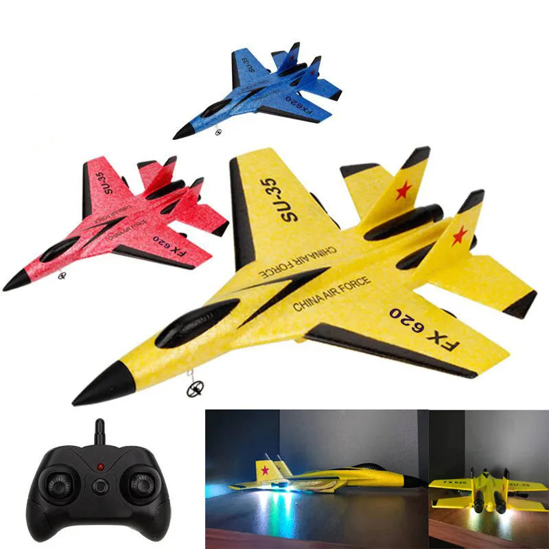 Avión RC SU35 2,4G con luces LED, avión planeador de control remoto FX622, juguete de espuma EPP para niños, regalos