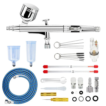 Dual-Action Gravity Airbrush Kit, 0.2/0.3/0.5mm Needles 7/20/40cc Cups Cleaning Tools for Makeup Nail Art Painting Car Detailing