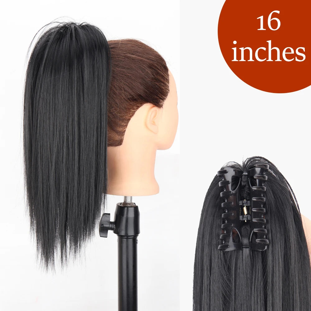 34inches Synthetic Ponytail Hair Extension Clip in Fake Wig Hairpiece Blonde Wrap Around Pigtail Long Smooth Overhead Pony Tail