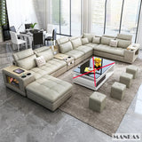 MINGDIBAO Nordic Fabric Sofa Set with Bluetooth Speaker & USB - Modern Living Room Modular Sofas Big U Shape Corner Cloth Couch