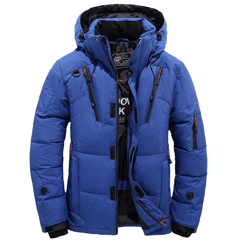 Chaqueta de plumón de 20 grados para hombre, parka de invierno para hombre, chaqueta de plumón de pato blanca con capucha para exteriores, abrigo de nieve acolchado grueso y cálido de gran tamaño M-4XL