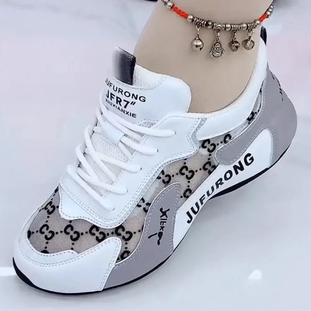 Zapatillas De deporte informales para Mujer, Zapatos deportivos con cordones De malla transpirable a la moda con estampado De verano para Mujer, Zapatos vulcanizados, Zapatos De Mujer