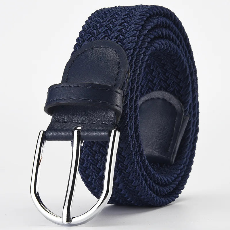 Elastic Nylon Unisex Casual Knitted Pin Buckle Jeans Belt Woven Canvas Elastic Expandable Stretch Waistband for Women Men Girdle