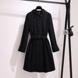 Vestido informal tipo cárdigan negro para mujer, talla grande, tejido de algodón, con cinturón y solapa, especial para primavera y otoño. 