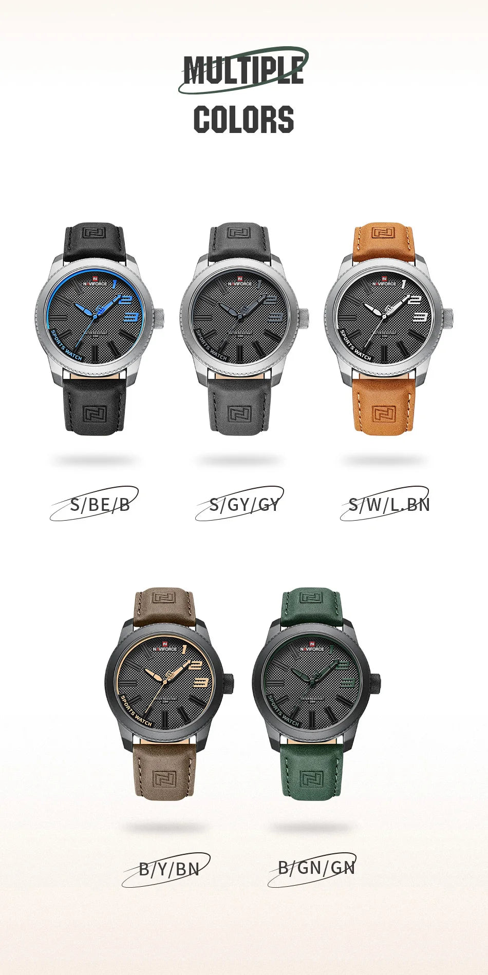 NAVIFORCE Popular Male Wristwatch Military Sports Shockproof Waterproof Leather Watch Men Fashion Casual Clock Relogio Masculino