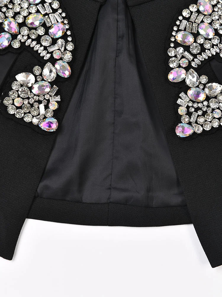 EAM - Minifalda negra con cinturón y pedrería irregular, cintura alta, para mujer, tendencia de moda, primavera otoño 2025, JY75801