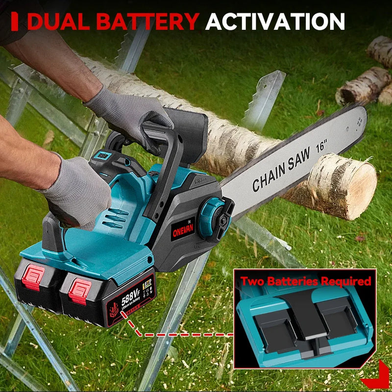16Inch 8000W Brushless Electric Chainsaw LED Auto Oiling Cordless Woodworking Garden Chain Saw Power Tool For 21V 18V Battery