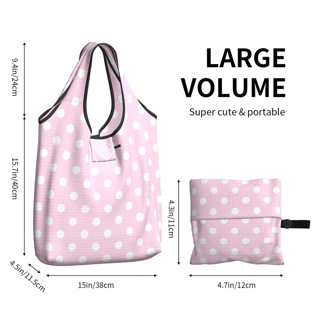 Custom Recycling Classic Black And White Polka Dot Shopping Bag Women Tote Bag Portable Grocery Shopper Bags