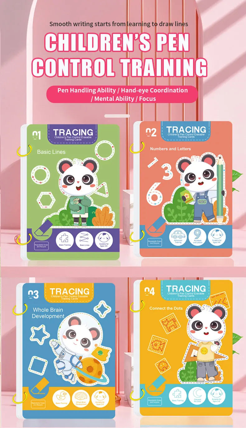 Caderno de Exercícios Mágico Reutilizável de 34 Páginas para Caligrafia e Desenho, Treinamento Educativo de Controle da Caneta, Inclui Caneta e Apagador; Essencial para Aprendizado, Uso em Sala de Aula e Presente de Anive