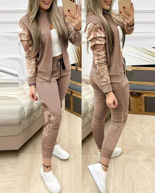 2023 Fashion Ladies Two Piece Outfit Notched Collar Suit Long Sleeve Jacket Pants Casual Elegant Office Work Wear 