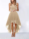 Hollow-outch Chiffon Dress Dinner Lace Dress Women's Elegant Temperament British Style High-waisted Sleeveless Round-neck Dress