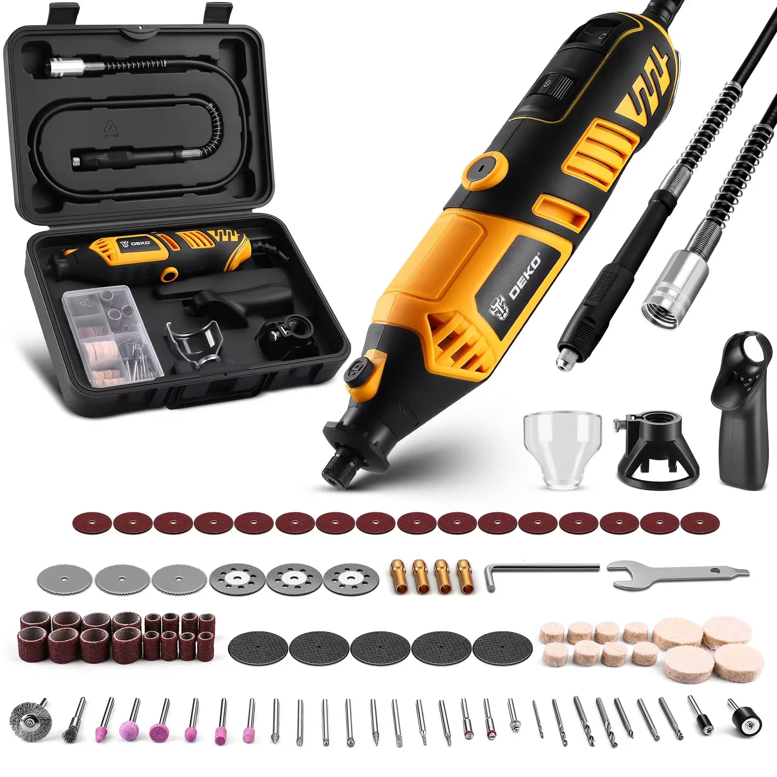 DEKO Kit de herramientas rotativas de 220v, herramientas rotativas manuales eléctricas Mini para madera/Metal, máquina perforadora amoladora eléctrica