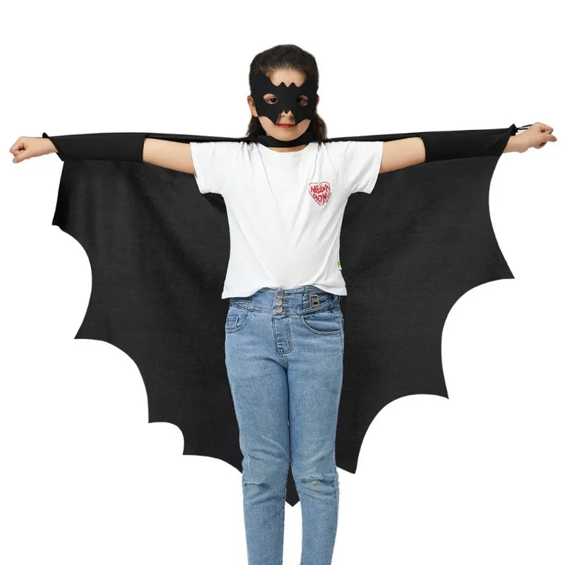 Deluxe Halloween Bat Cape Black Hairpin Mask Cape Costumes Carnival Party Children Unisex Cosplay Decorative Props