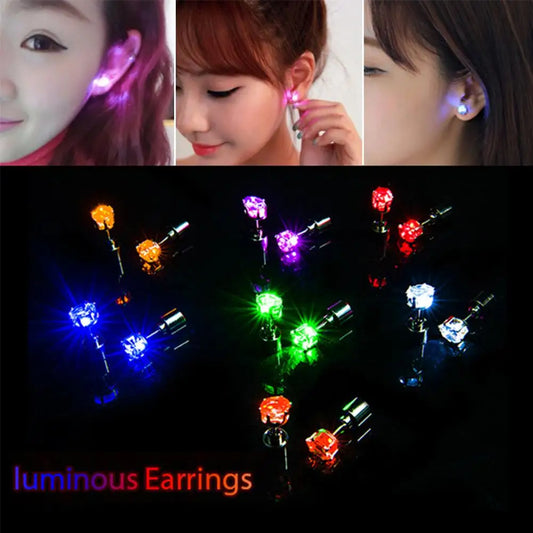 1Pc Lady Stud Earring LED Flashing Faux Crystal Ear Stud Night Glowing Light Up Earring Colorful Women Earring Jewelry Accessory