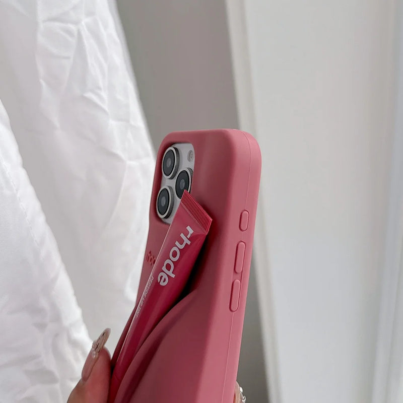 Rhode Case For iPhone 12 13 14 15 16 Pro Max Plus 17 Air Portable Lip Gloss Holder Lipstick Silicone Soft Bumper Cover Lip Glaze