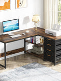 Tribesigns L Shaped Computer Desk with Storage Drawers, 59 inch Corner Desk with Shelves, Reversible L-Shaped Office Desk Study