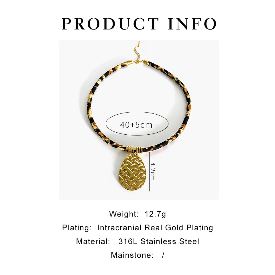 GHIDBK Europe and America Exaggerated Stainless Steel Heart Sun Pendant Necklace Vintage Trend Leopard Print Necklaces for Women