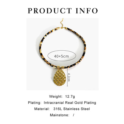 GHIDBK Europe and America Exaggerated Stainless Steel Heart Sun Pendant Necklace Vintage Trend Leopard Print Necklaces for Women
