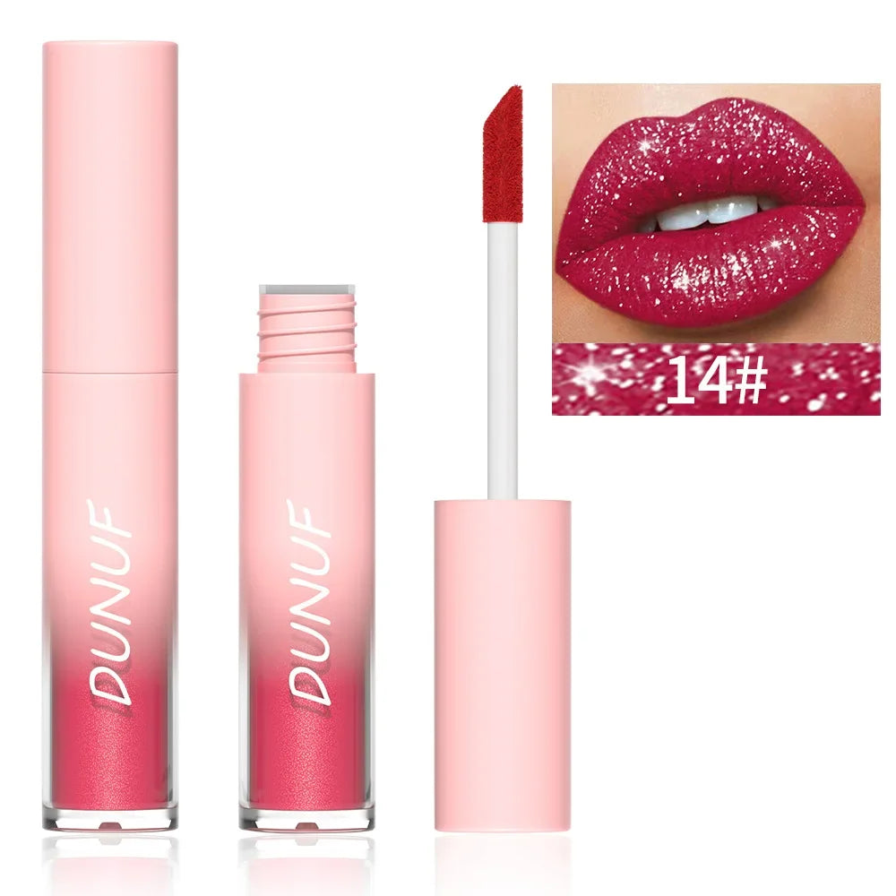 Lápiz labial líquido mate con brillo, resistente al agua, brillo de labios con efecto diamante, de larga duración, brillo de labios perlado, tinte labial para mujer, maquillaje cosmético, nuevo. 
