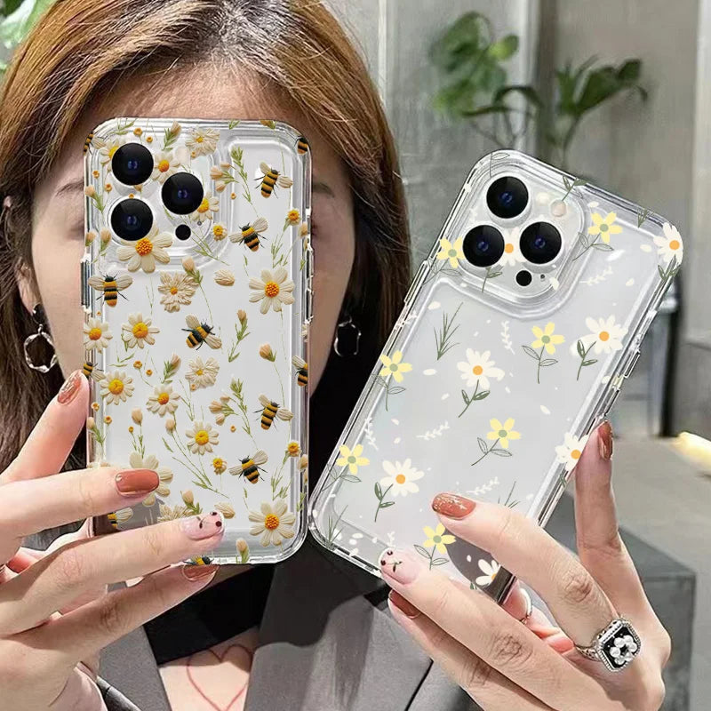 Honeybee Flower Pattern Clear Case For Xiaomi 14T Cases Xiaomi 13 12 11 Lite 5G 14 13T 12T 12X Poco M6 X6 X5 X3 F5 F6 Pro Cover