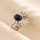 1pc Boho Turquoise Ring Stainless Steel Black Stone Silver Color Adjustable Ring Women Ethnic Ring Bohemian Jewelry Gift No Fade