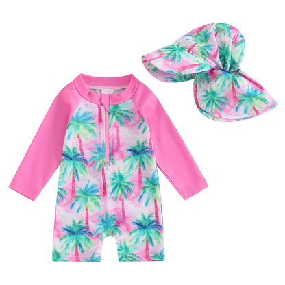 Traje de baño Tregren para niños pequeños, de manga larga, con estampado de tortuga y dinosaurio, con gorro de baño y ropa de playa.