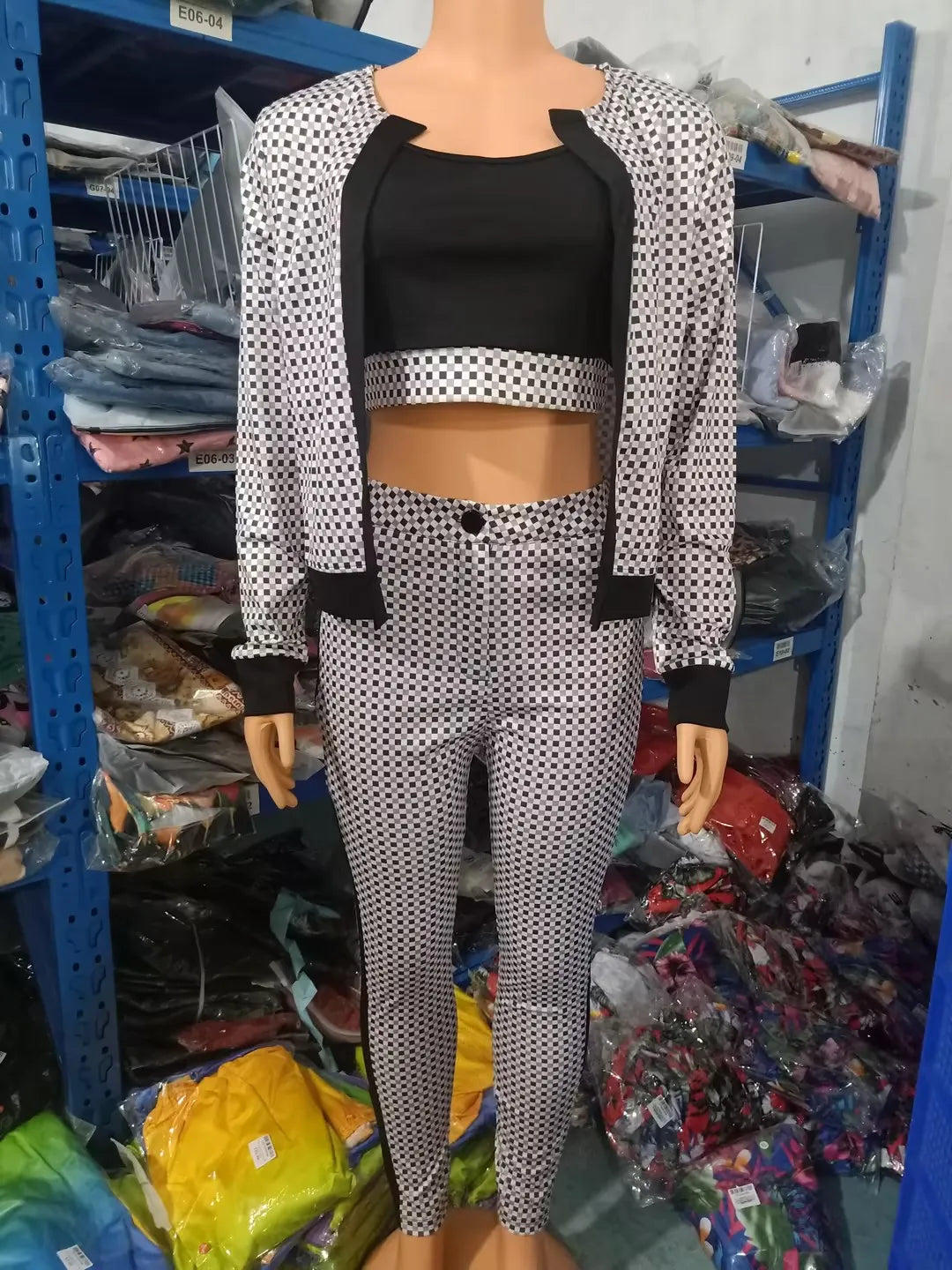 Two Piece Set Women Outfit Spring Fashion Plaid Print Contrast Paneled Open Front Long Sleeve Coat & Elegant Skinny Pants Set