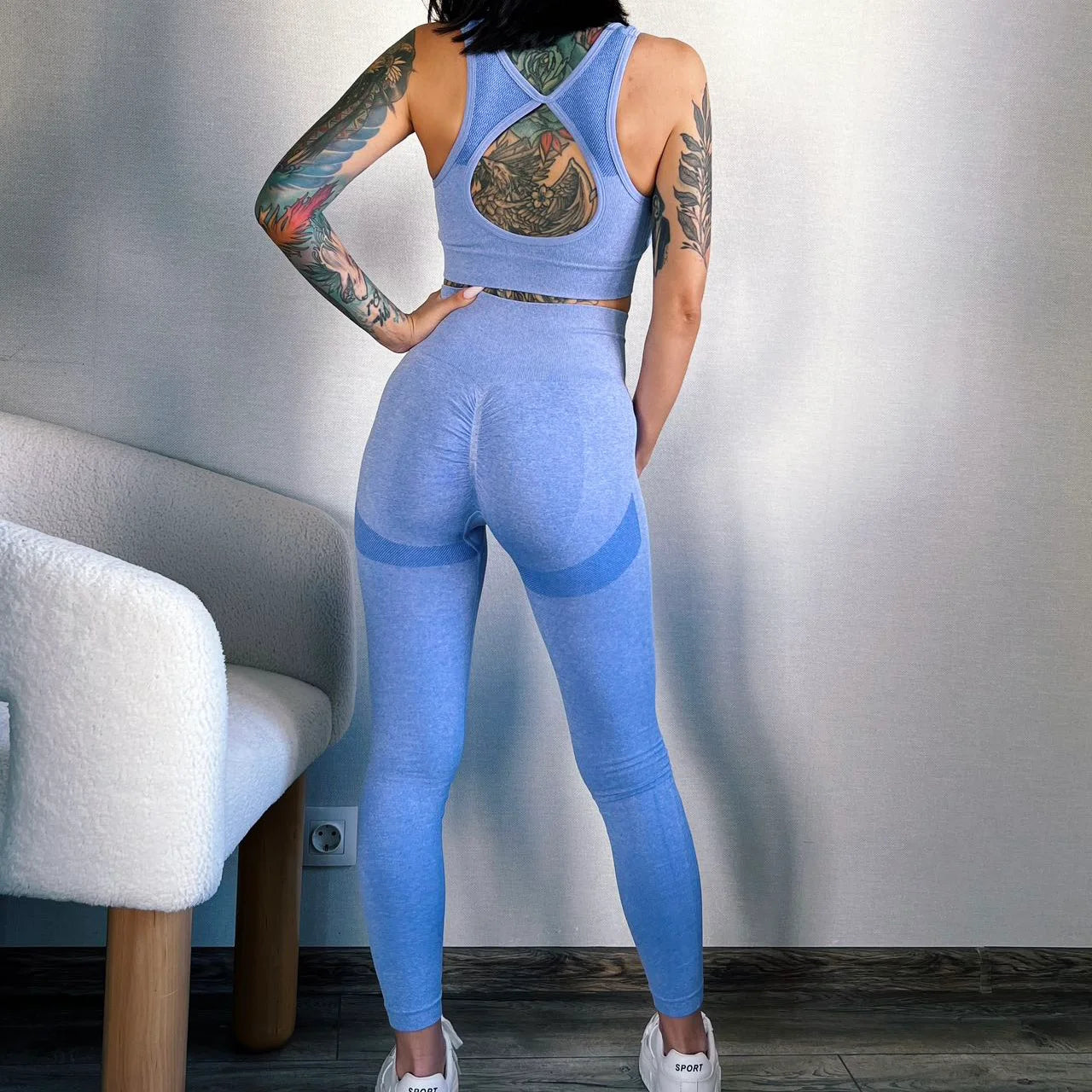 Conjunto deportivo Mileegirl de 2 piezas para mujer, pantalones de yoga push up, sujetador deportivo para gimnasio, leggings de entrenamiento con espalda hueca, conjuntos sin costuras para correr 