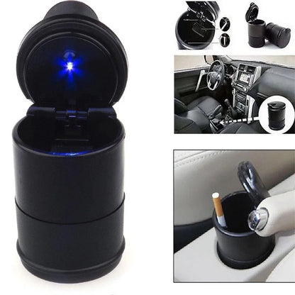 Cenicero portátil LED para coche, con apertura automática de un solo toque, luz azul, ignífugo, para fumar cigarros, accesorios para coche 