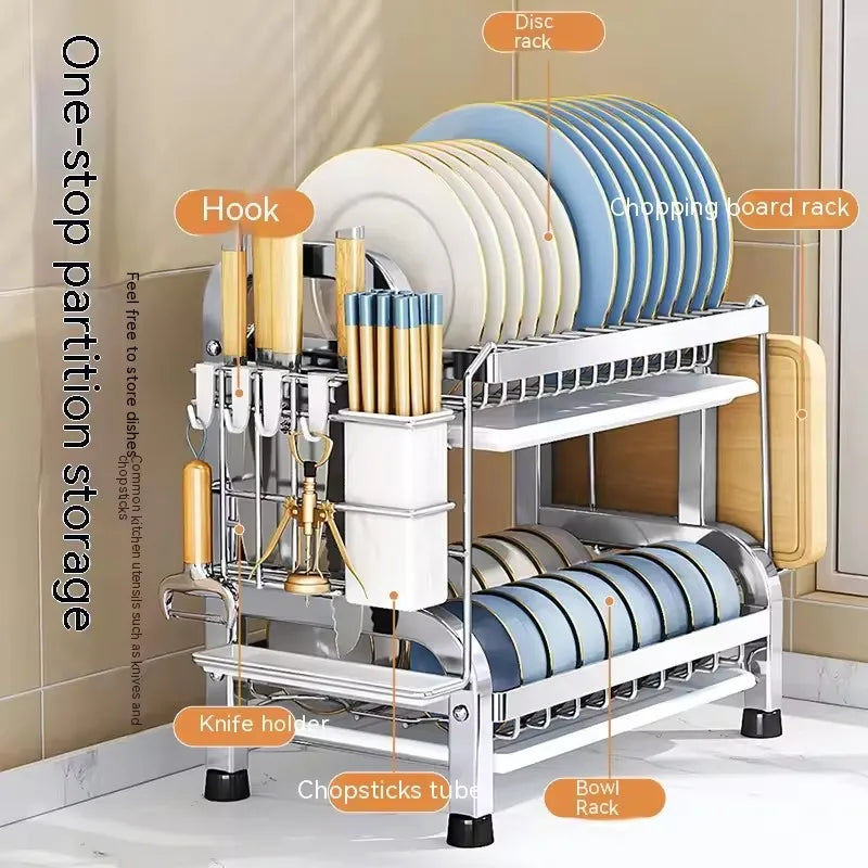 High Quality Kitchen Utensil Storage Rack Household Countertop Storage Rack 3-Layer Cupboard Multifunctional Utensil Drain Rack