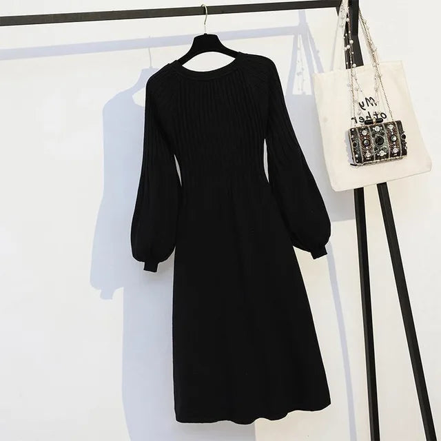 Vestido de talla grande para cubrir la barriga, largo medio a largo, suéter de punto, falda larga sencilla y versátil, otoño e invierno. 
