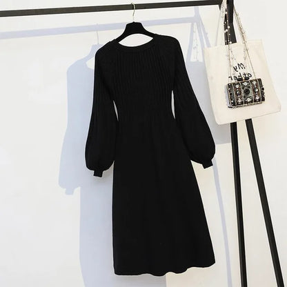 Vestido de talla grande para cubrir la barriga, largo medio a largo, suéter de punto, falda larga sencilla y versátil, otoño e invierno. 