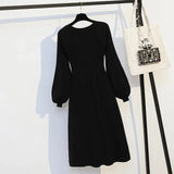 Vestido de talla grande para cubrir la barriga, largo medio a largo, suéter de punto, falda larga sencilla y versátil, otoño e invierno. 