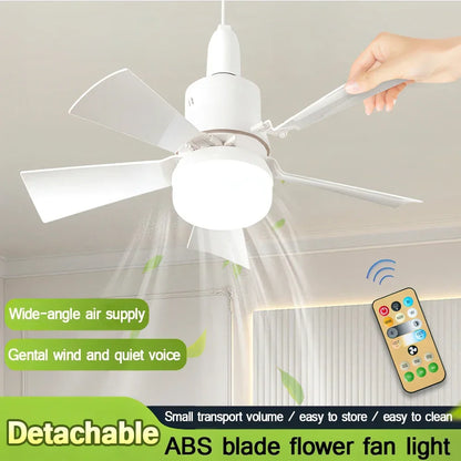 E27 Screw Head LED Fan Light Remote Control Three Color Dimming Detachable Fan Leaf for Kitchen Bedroom Smart Silent Use 85-265V