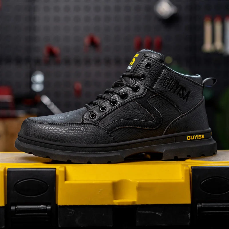 Latest 2023 Waterproof Men Leather Boots Steel Toe Cap Safety Work Shoes Anti Smashing Indestructible Construction Welding Boots
